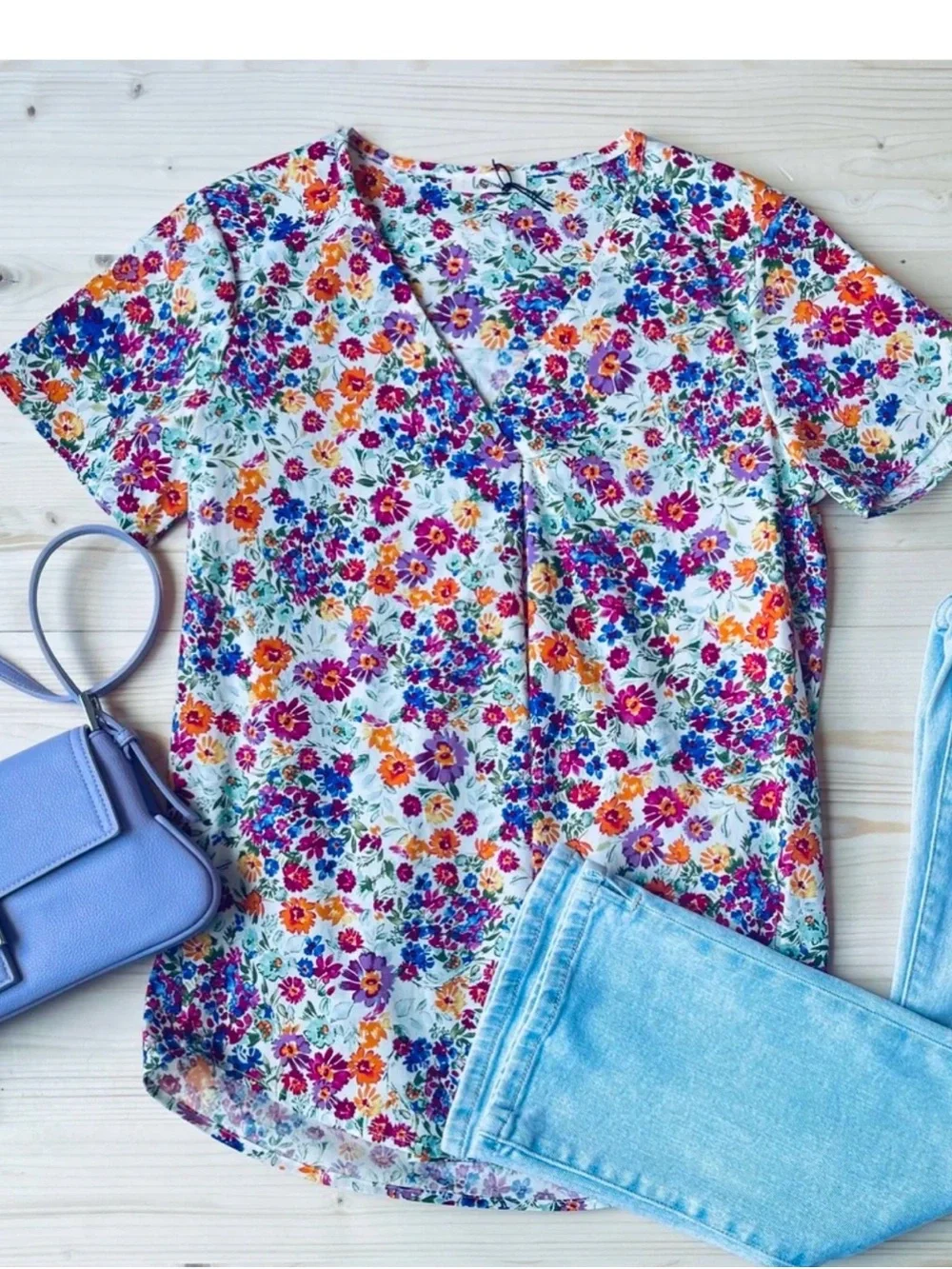 Les Amis Floral Cotton Blend Top - Multicolor - Picture 9 of 9